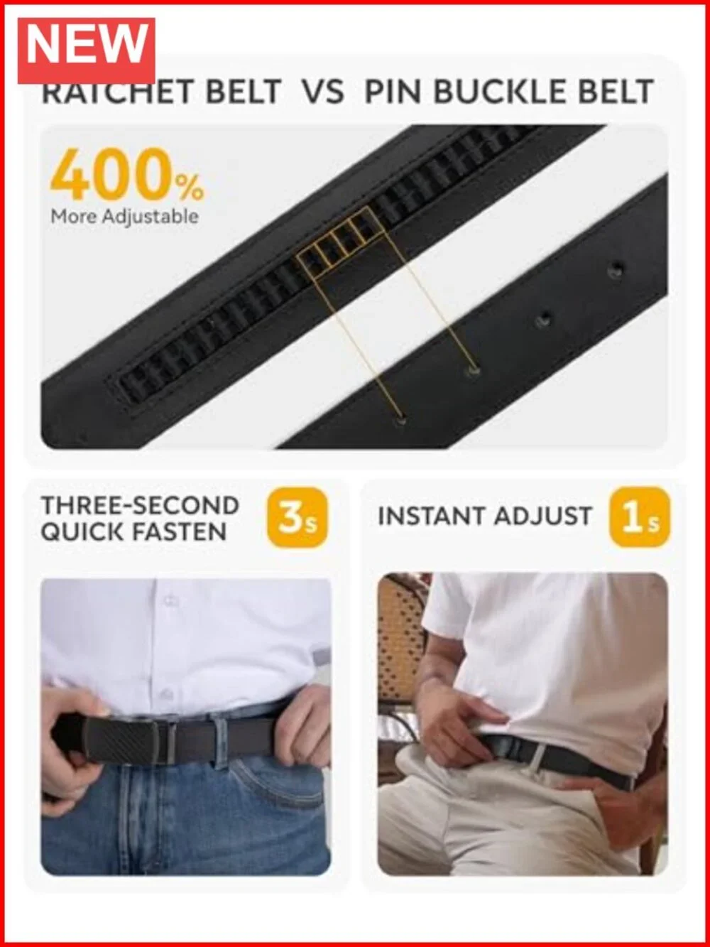 Genuine Leather Ratchet Belt Micro Adjustable for Dress Pants